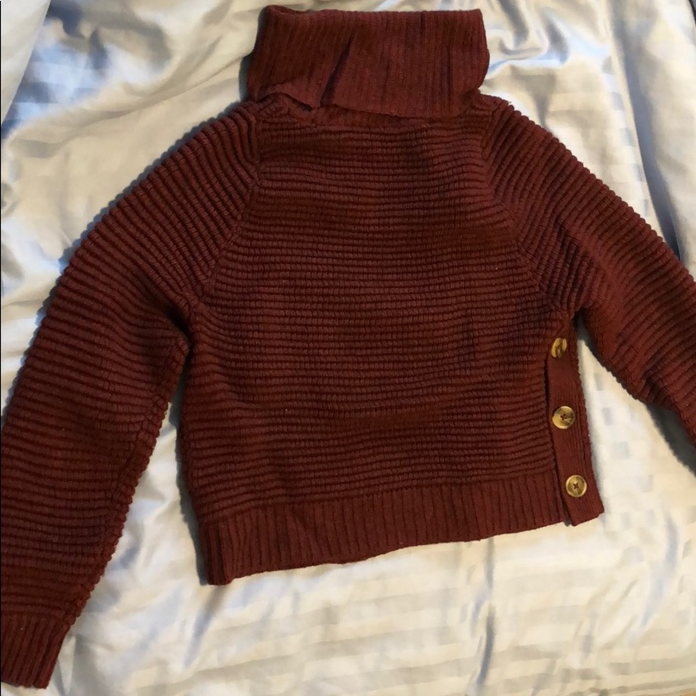 Madewell burgundy turtleneck with buttons